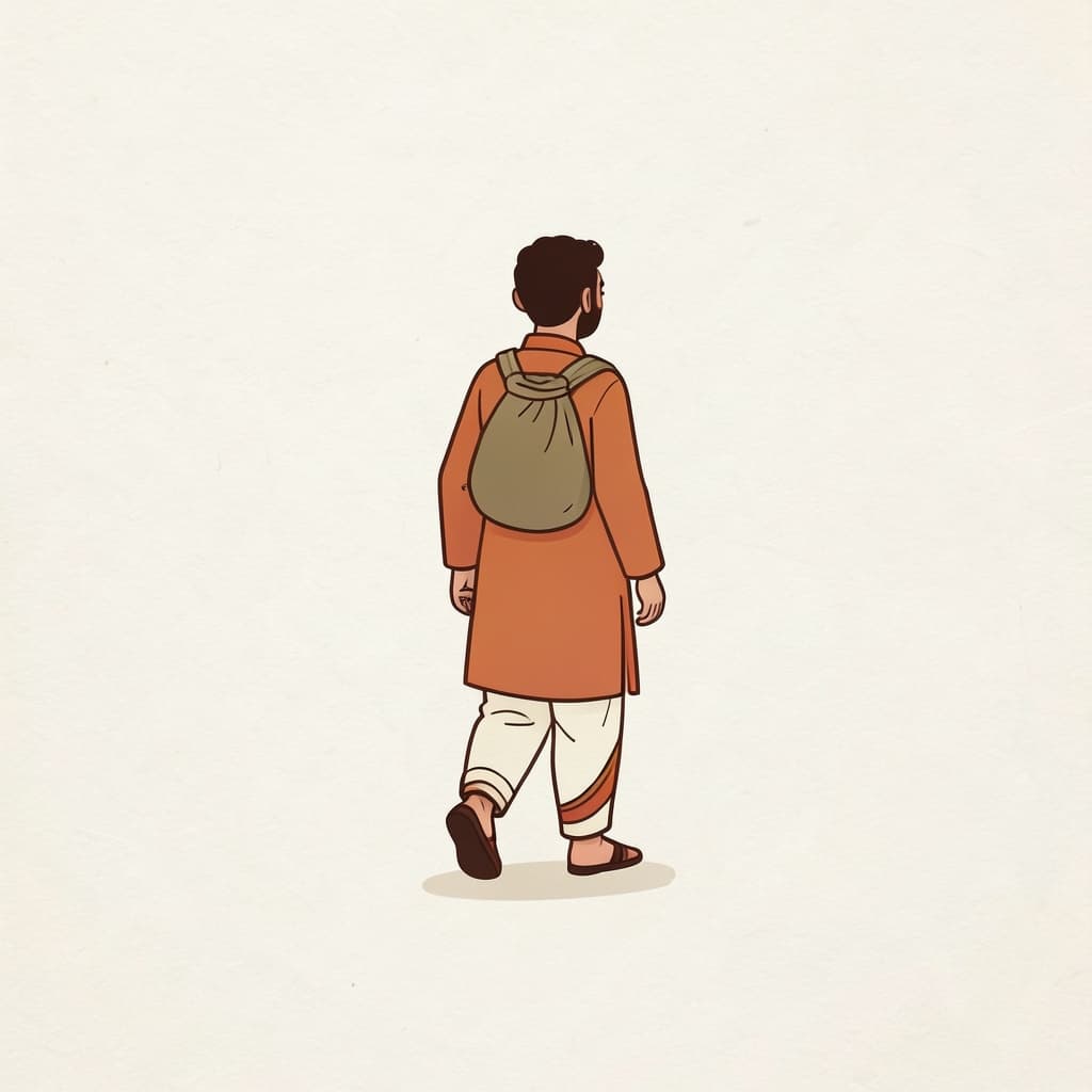 णे (ले जाना · to carry away): A man carrying a sack on his back, walking away.