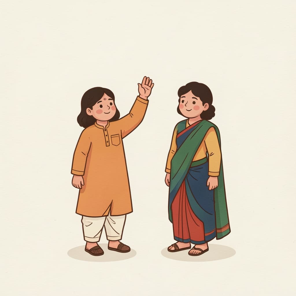 A student raising her hand to ask her teacher a question.