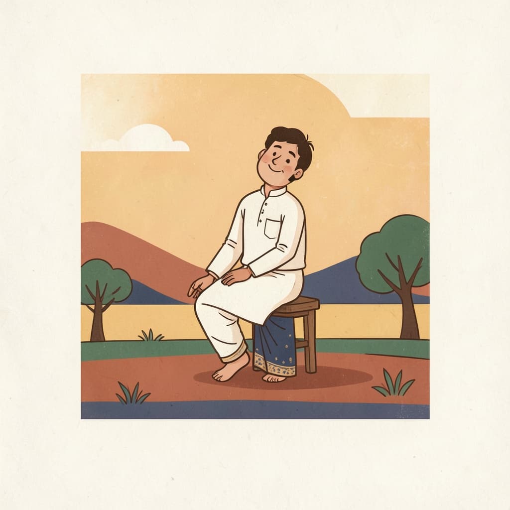 A man rising from his seat at sunrise.