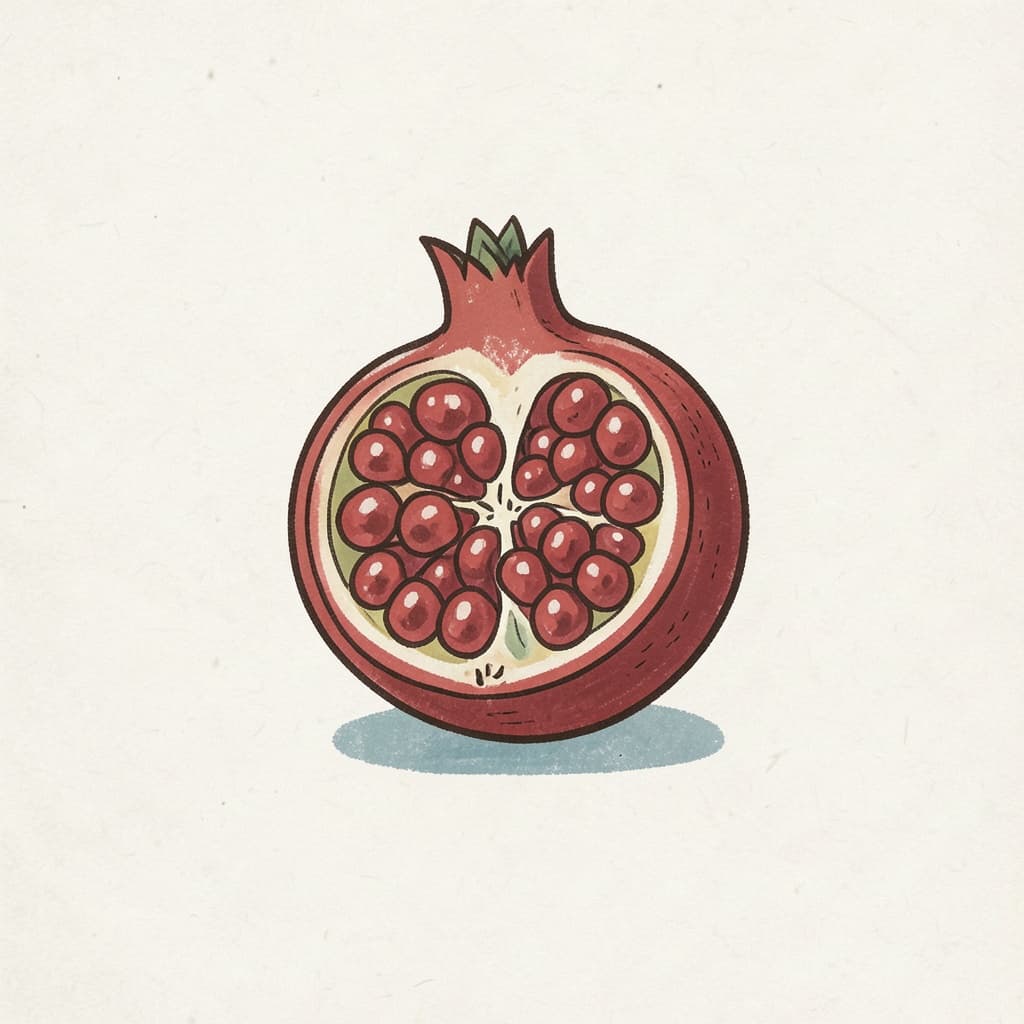 A red pomegranate cut open showing its shining red seeds.