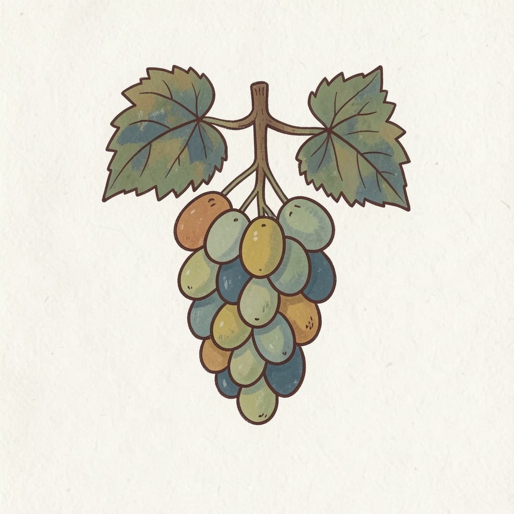 A bunch of green grapes hanging from a vine.