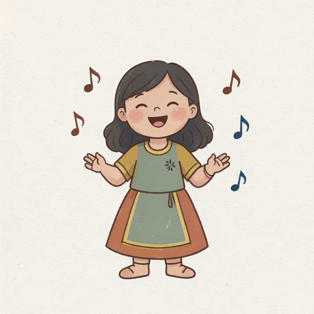 A girl singing sweetly with musical notes around her.