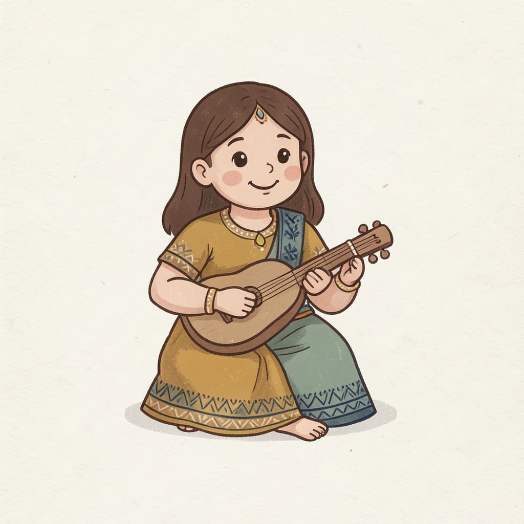 Mira singing devotional songs with a small stringed instrument.