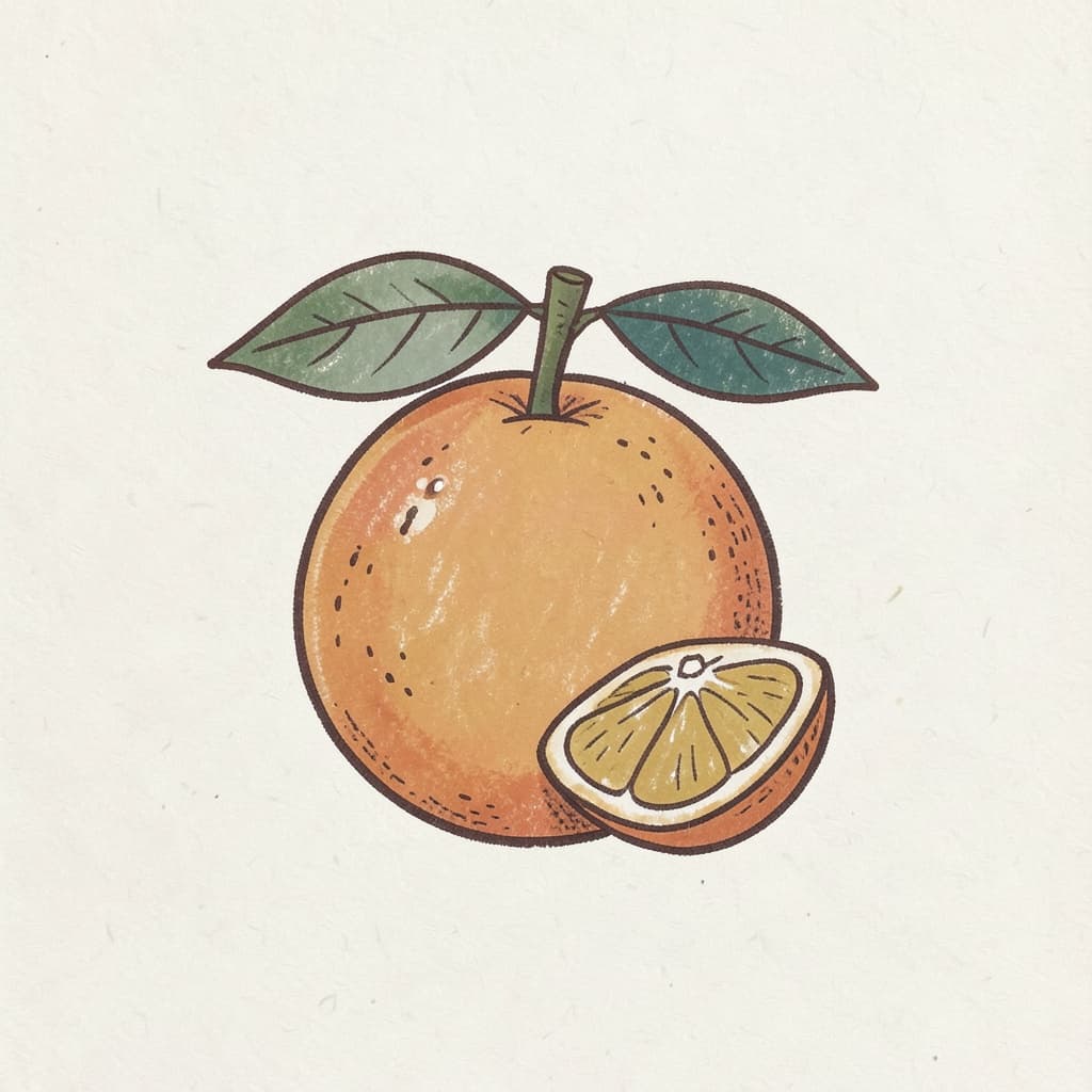 An orange fruit with a green leaf and one peeled segment.