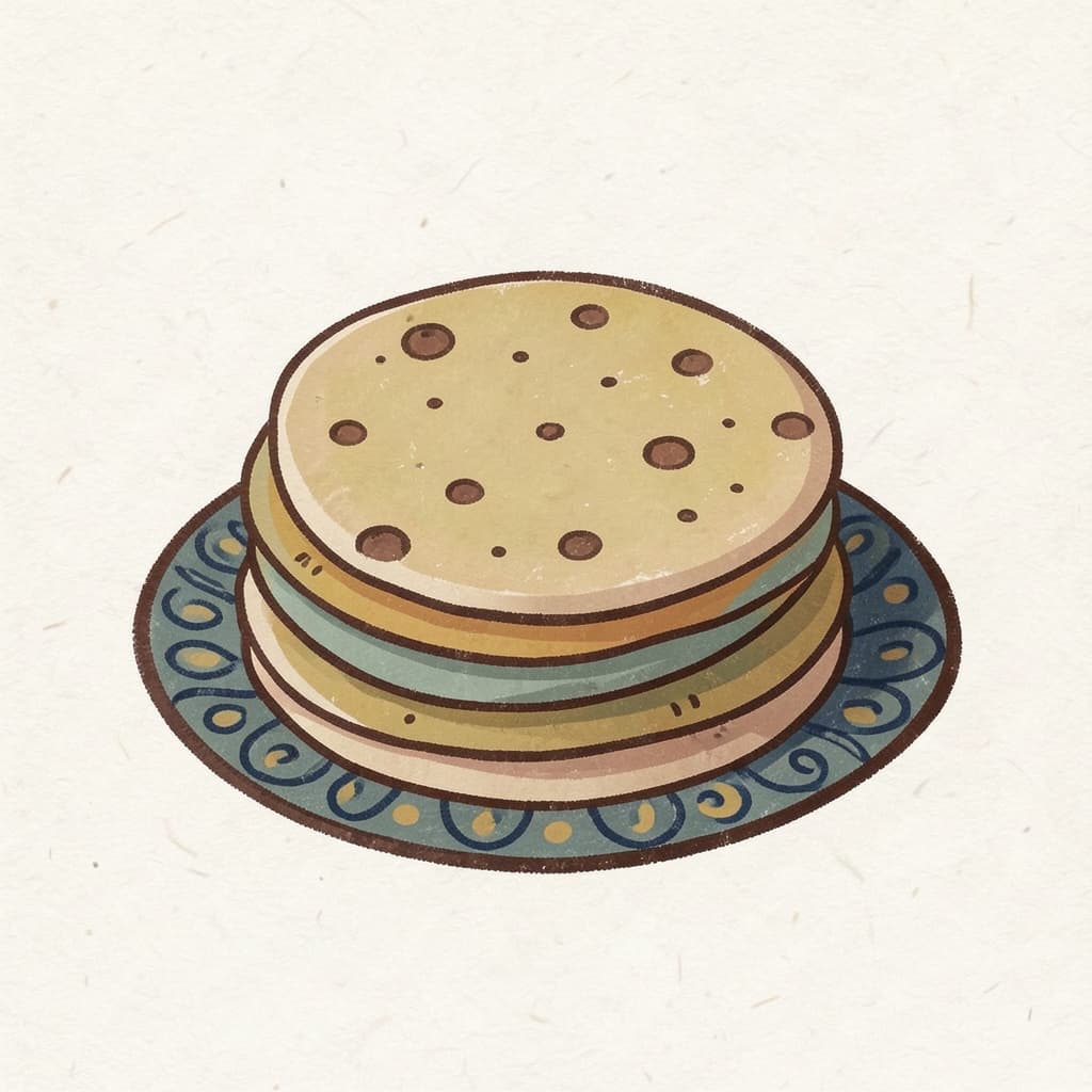 A stack of round flatbread rotis on a plate.