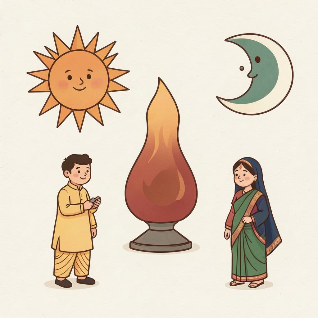 An oil lamp that keeps burning, with the sun on one side and the moon on the other.