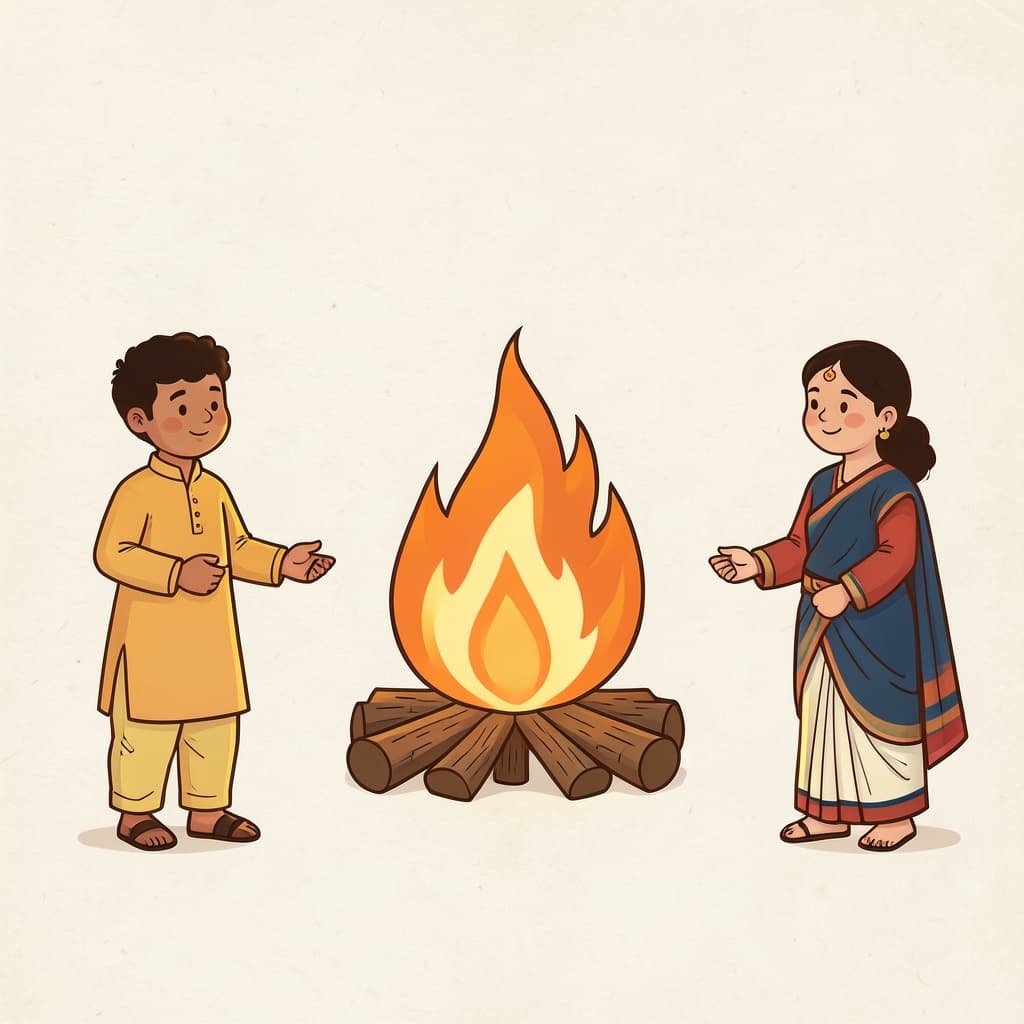 A bright campfire with leaping orange flames.