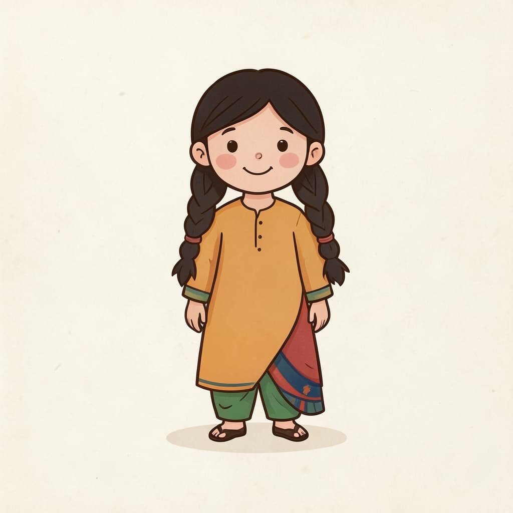 A smiling girl with two long plaits.