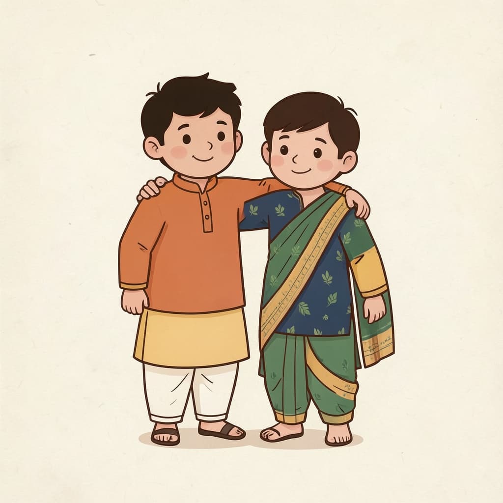 Two brothers standing with their arms around each other's shoulders.