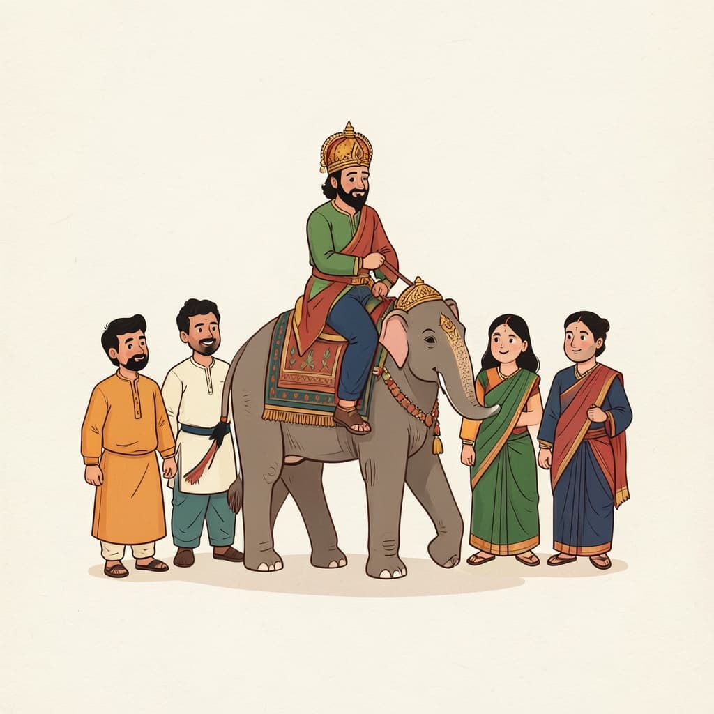भूवइ (राजा · king): A king riding a decorated elephant in a royal procession.
