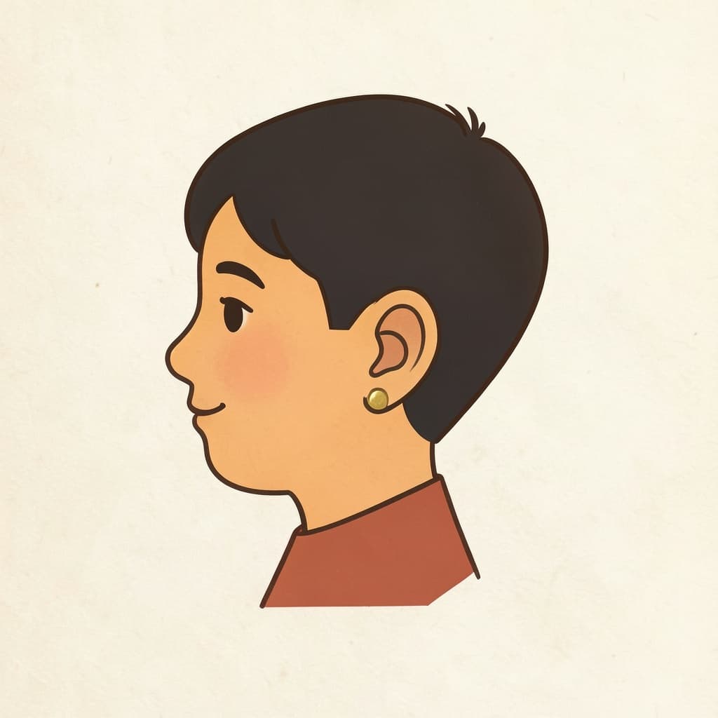 A side view of a child's head showing a large ear with a small gold earring.