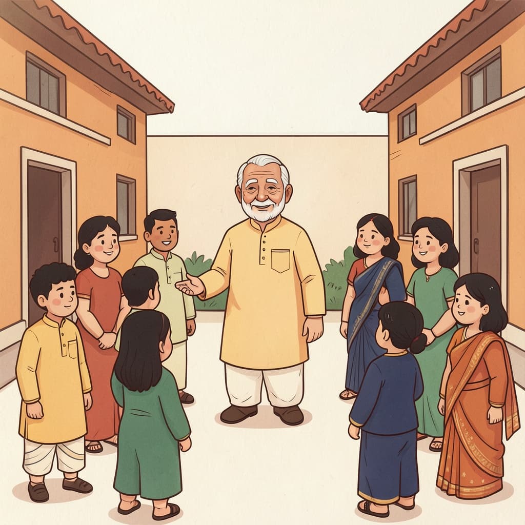 कुलवइ (कुलपति · chancellor): A dignified elder head of a school addressing a gathering of students in a courtyard.