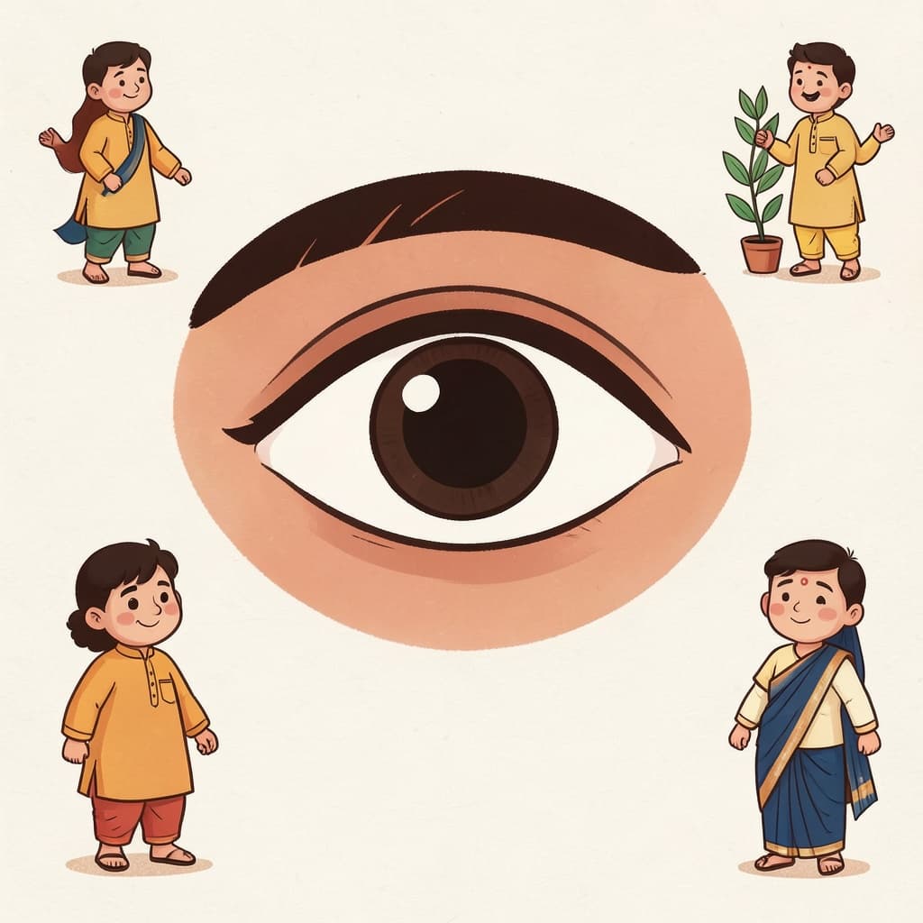 A close-up of one large expressive eye lined with kajal.